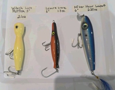 Lot of 3- Lemire's Winch Lures & After Hour Custom Plugs Surfcasting Bass Lure  