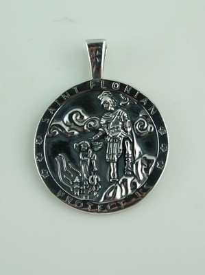 Saint Florian Protect us Schutzamultt christlicher Anhänger Sterling Silber