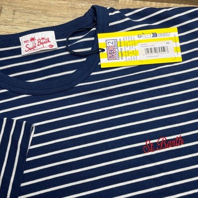 MC2 Saint Barth Men's Navy White Striped T-Shirt 3XL Athletic Beach Island New