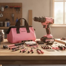 20V Cordless Drill Set, 171Pcs Pink Home Tool Set with Cordless Drill Driver,...