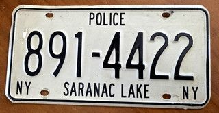 Vintage New York Police Saranac Lake NY License Plate Real
