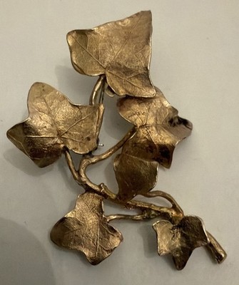 Vintage Michael Michaud Silver Seasons Bronze Green Ivy Leaf Stem Vine Brooch 
