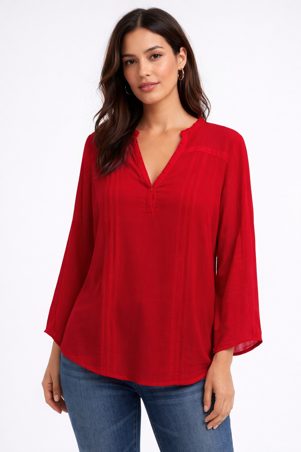 COUNTERPARTS WOMEN'S RED V-NECK BLOUSE  LONG SLEEVE SIZE L NWT