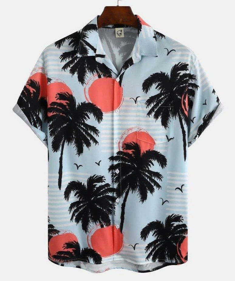 Men's Botanical Print Casual Breathable Short Sleeve Hawaiian Shirt