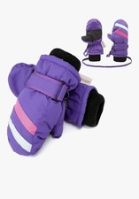 Toddler Kids Snow Mittens with String Waterproof Ski Mittens 4-6 Years Purple