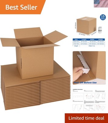 10x10x10 Shipping Boxes 15 Pack, Brown Corrugated Cardboard Boxes with Side-L...