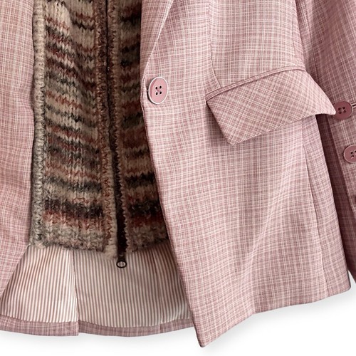 Veronica Beard Pink Plaid Blazer With Removable Angora Striped Dickey Size 2 - Picture 5 of 7