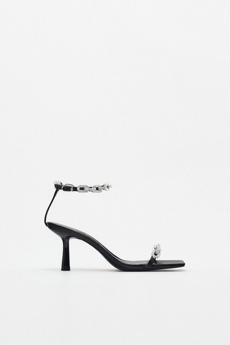 Zara Women Rhinestone Chain Heeled Sandals Black 2353/010 | eBay