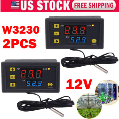 2X W3230 DC12V K-type Sensors Thermocouple Digital Temperature Controllers NEW