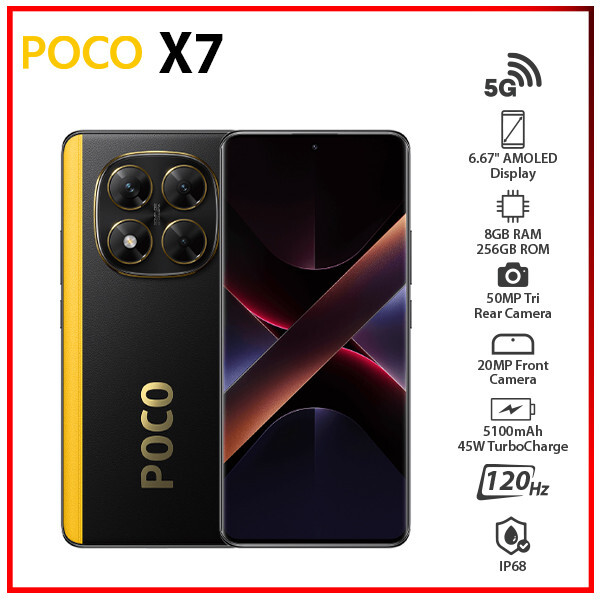 New)Xiaomi POCO X7 5G 8GB+256GB BLACK Dual SIM Unlocked Android