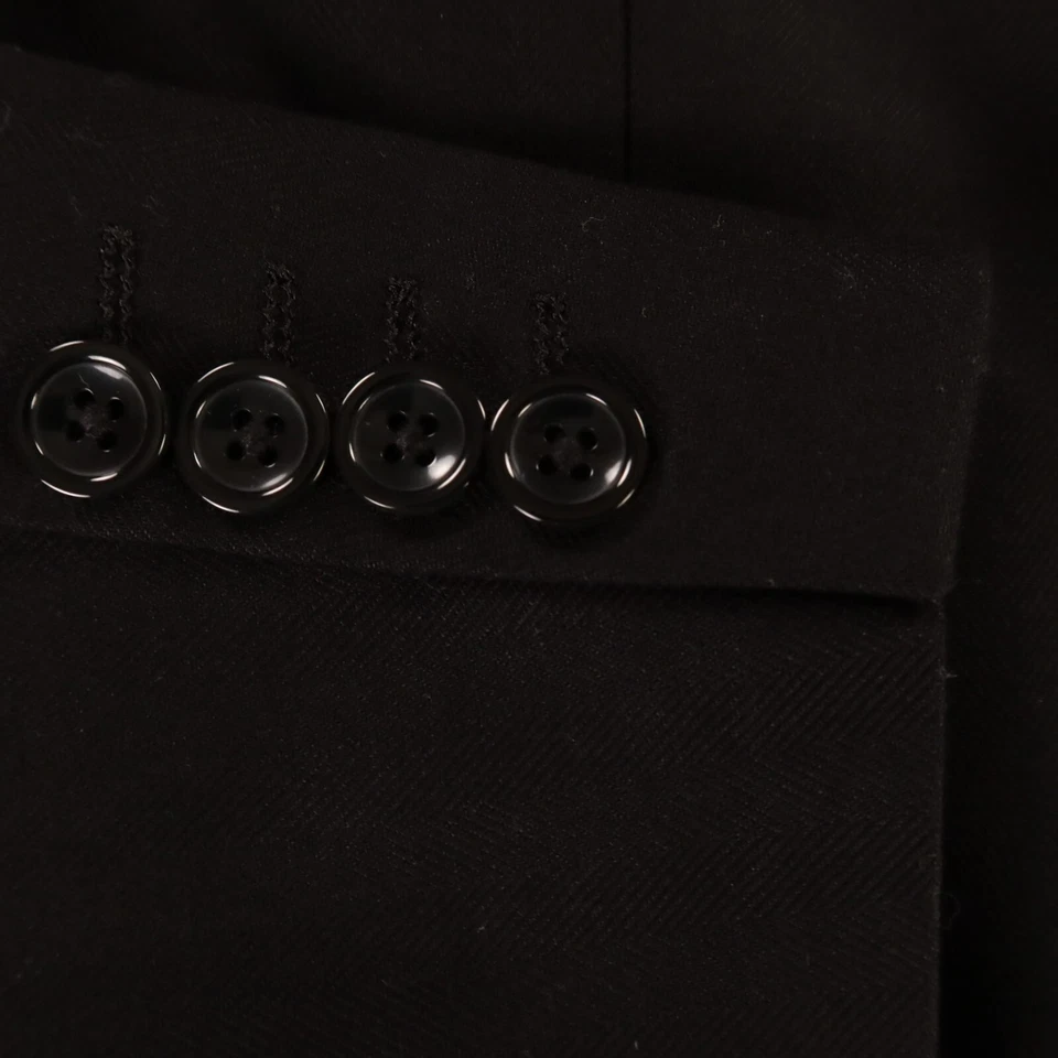 Paul Jones Jacket L Black Linen Cotton Herringbone Self Stripe Patch Pockets 42R - Image 4 of 4