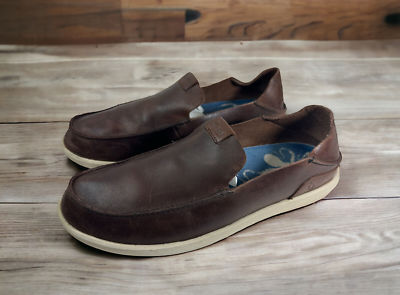 Olukai Nalukai Slip On Shoes Brown Leather Loafer Fold Down Heel
