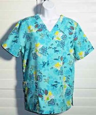 Disney Winnie Tink Dragon Fly Print Nurses Scrub Top Size S