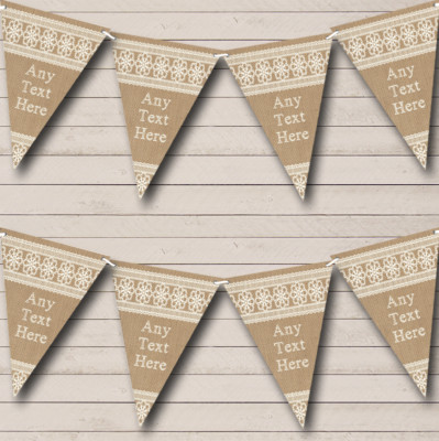 Party Banner Wimpel Tweed Look Sackleinen Spitze personalisiert Tee