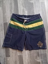 VTG Polo Ralph Lauren Mens Sz L Swim Trunks Board Shorts Stripes Blue Crest