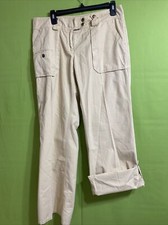 Tommy Hilfiger Women Beige Wide Leg Roll Up Cargo Pants Belt Button Size 10