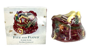Fitz & Floyd Painted Holiday Porcelain Holder & Christmas Candle in Box