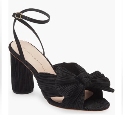 Loeffler Randall Camellia Black Knotted Ankle Strap Sandals Shoes Size 6.5 $395