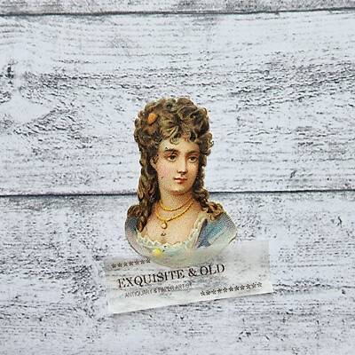 um 1900 Mädchen Frau Kette Locken Victorian Oblate Prägedruck Luxuspapier Deko