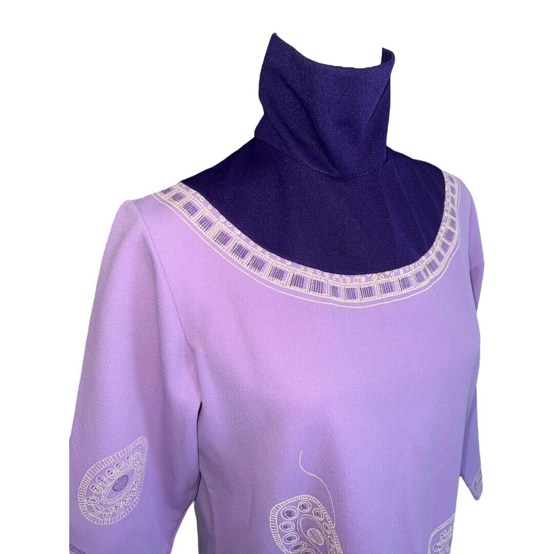 Vintage 60s/70s Purple Embroidered Dandelion Tuni… - image 5