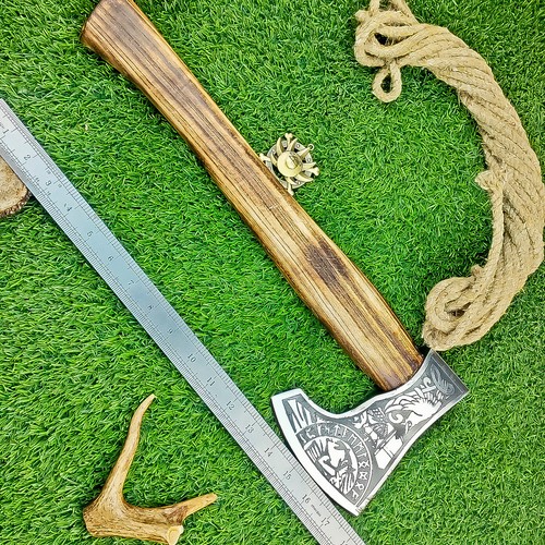 CUSTOM HAND FORGED Carbon Steel Viking VALHALLA Axe Tomahawk Throwing Axe IT-733 - Picture 7 of 10