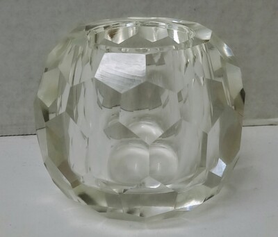Vintage HEXAGON PANEL Heavy Prismatic Round Ball Crystal Glass CANDLE HOLDER