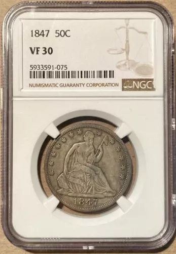 1847-P Seated Liberty Half Dollar NGC Certified.  Free Shipping.