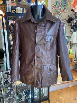 Authentic Vintage Brown Leather and Zipped Wool Blend Lining