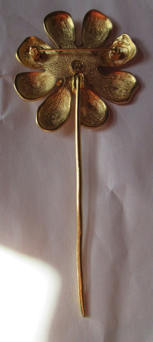 Vintage Karl Lagerfeld Daisy Black Eyed Susan Gold Tone Flower