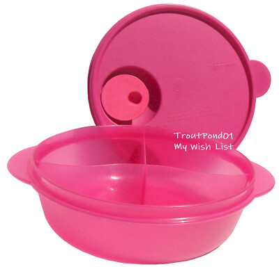 Tupperware ピンク 円形保存容器 Tupperware Crystalwave Microwave Bowl Divided Plate Lunch Dish