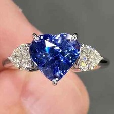 Elegant 925 Sterling Silver Blue White Topaz Wedding Engagement Ring Size 9