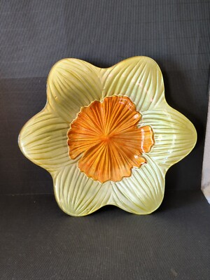 GROSSE VINTAGE KUNST GLAS SCHALE/SCHALE BLUMENMUSTER **