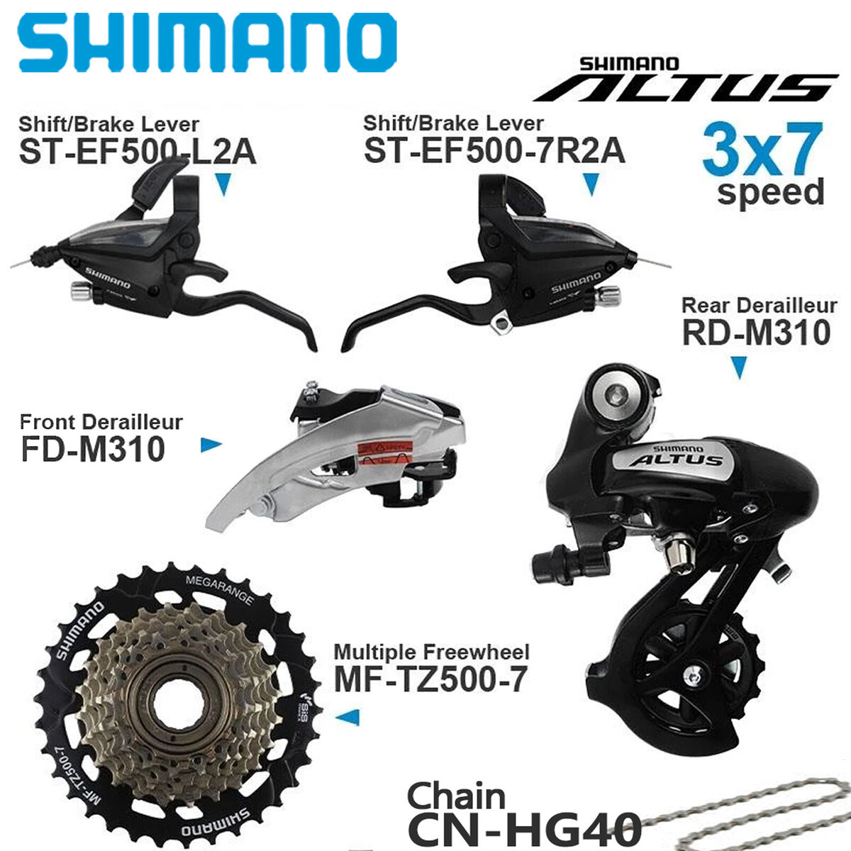SHIMANO ALTUS ACERA 3x7 Speed Groupset EF500 ST M310 SHIMANO ALTUS ACERA 3x7 Speed Groupset EF500 ST M310