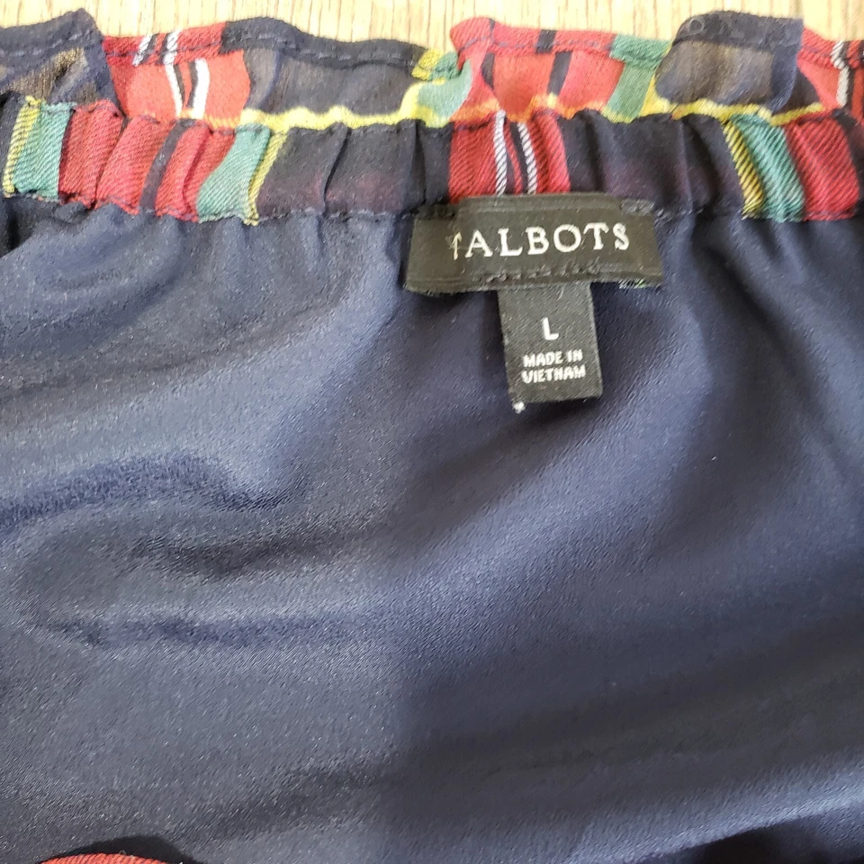 Talbots Size Large Feminine Smock Top Chiffon Red Plaid Holiday Festive - Image 3 of 4