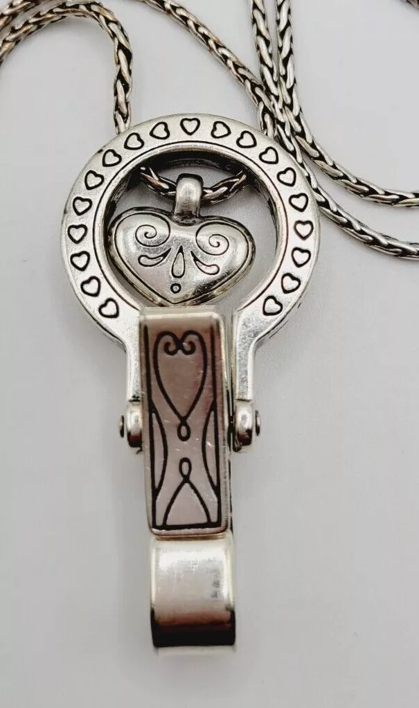 BRIGHTON Silver Floating Heart Lanyard Badge ID Holder Necklace 357