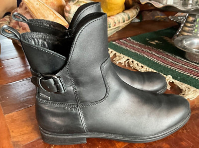 ECCO SAUNTER GORE-TEX SIZE 38/7.5 BLACK LEATHER BOOTS  SIDE ZIP BUCKLE