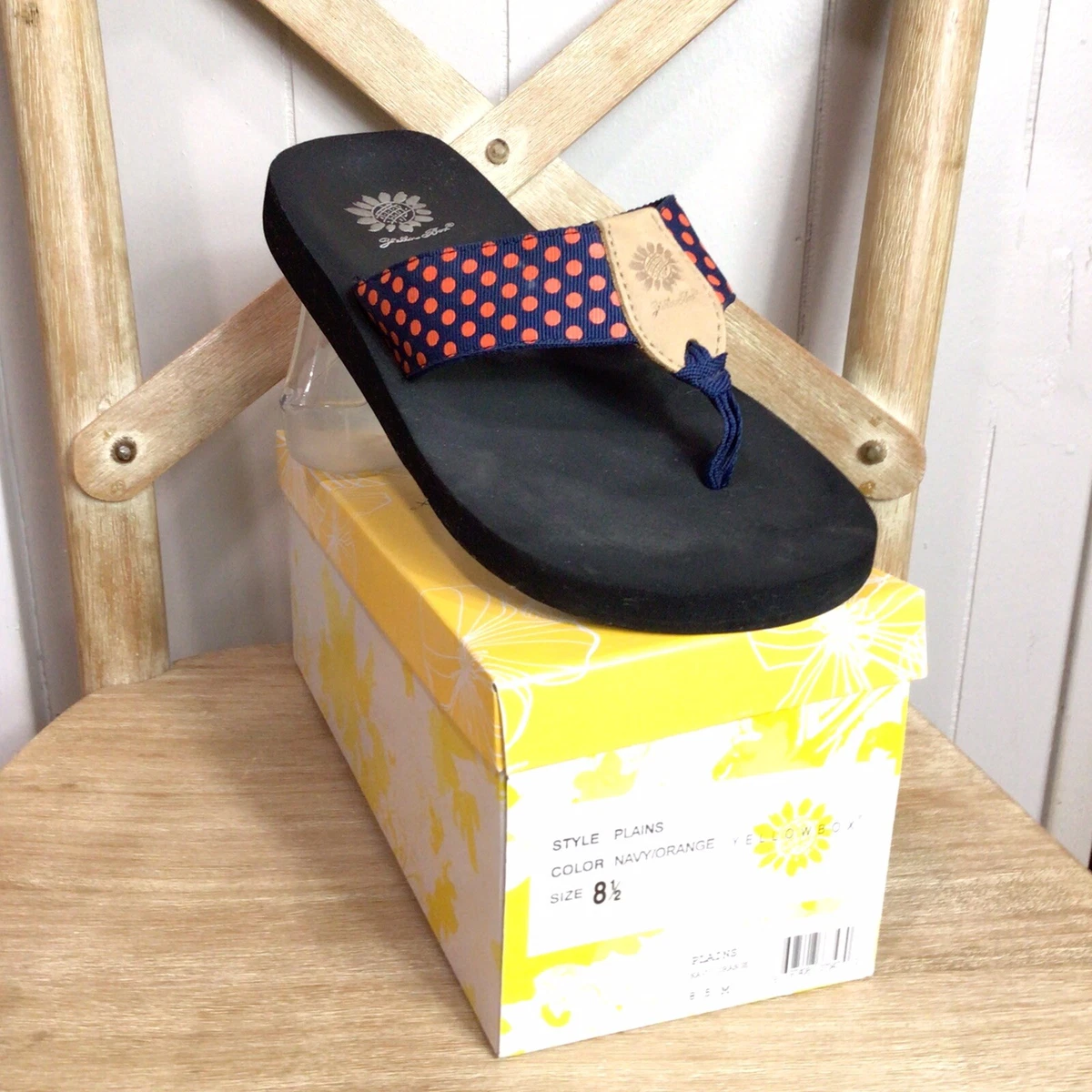 Yellow Box Womens Plains Navy/Orange Polka Dot Flip Flop Sandals Size 8.5