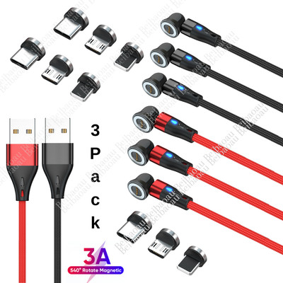 Fast Charger 540° Rotate Magnetic Cable Type C Micro USB Cord For iPhone Samsung