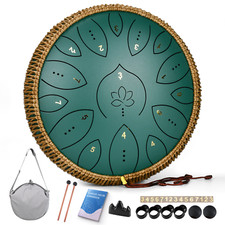 Steel Tongue Drum C Majoy 13 Inch 15 Notes Hand Pan Drum for gift Green