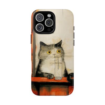 For iPhone / Galaxy / Pixel | Phone Ink Case - Cat Drinking Glass of Water
