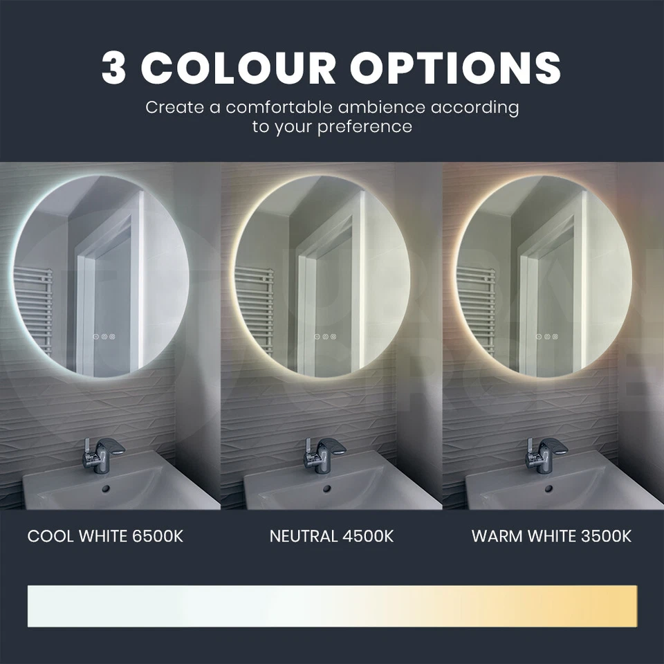 Simplus LED Wall Round Mirror Anti-fog Smart Bathroom Mirrors Large Makeup Light - image 3 of 4