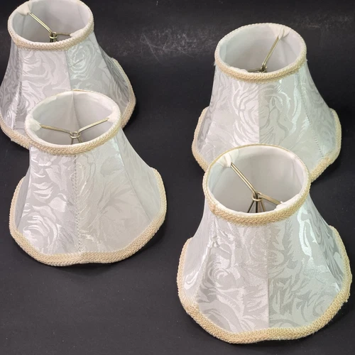 Set Of Four White Chandelier Silk Shades Scroll Leaf Mini Lamp Sconce Shades