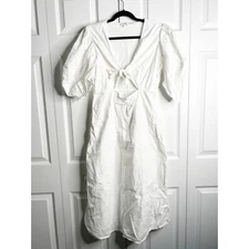 Rhode Greer White Short Sleeve 100% Cotton Cutout Midi Dress Women's Size 12