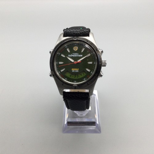 Timex Expedition Watch Men Indiglo 37mm Green Dial Analog Digital New Battery - Picture 2 of 16