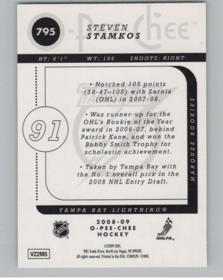 2008-09 O-Pee-Chee Metal #795 Steven Stamkos Rookie RC V98814 - Image 2 of 3