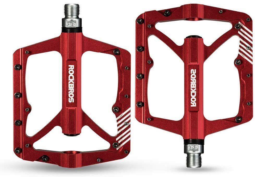 Flat Pedals 9/16'' Durable Aluminum Wide Platform Red