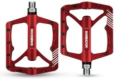 ROCKBROS Mountain Bike Flat Pedals 9/16'' Durable Aluminum Wide Platform Red