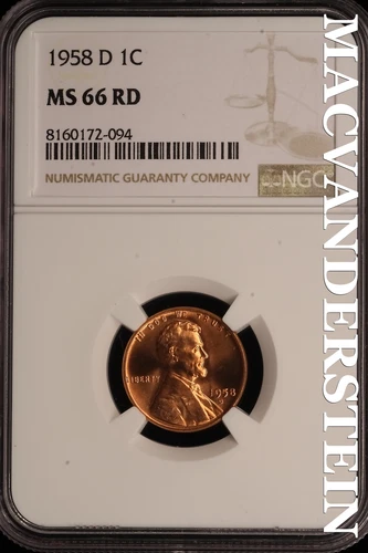 1958-D Lincoln Wheat Cent - NGC MS 66 RD - Brilliant Uncirculated  #SLE52