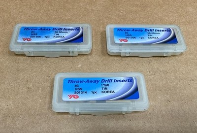 (3) YG-1 #3 Throw Away Inserts, S01306, 38.00mm,  S01314, 1-5/8?  , HSS, TiN
