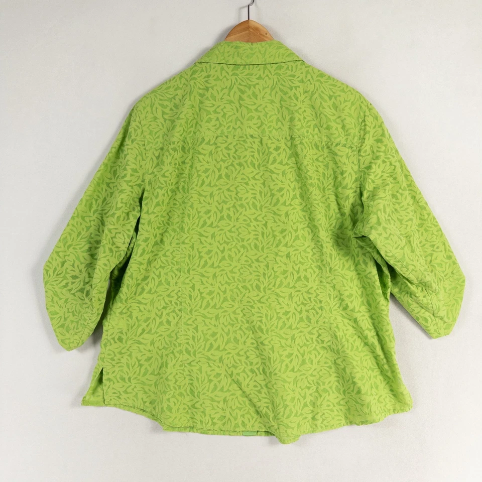 Camisa Blusa Coldwater Creek Mujer XL Verde Abotonada Burn Out Estampado Hoja Foto 3 de 4
